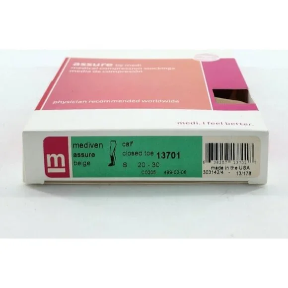 x3 Assure Medi Medical Compression Stockings Calf Closed Toe Beige 20-30 13701 S - Picture 7 of 14